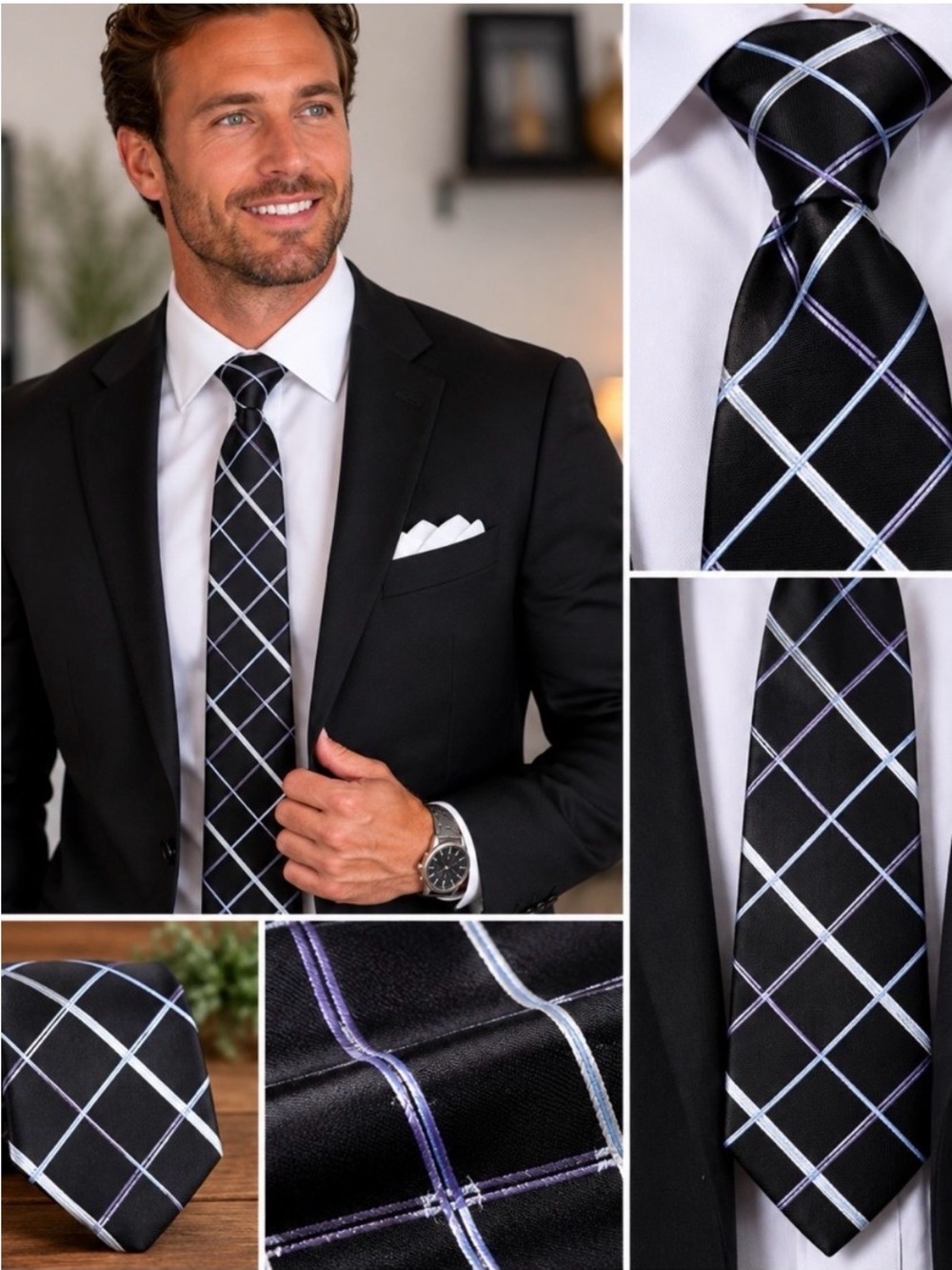 STAFFORD Executive Black Printed Silk Mens Tie